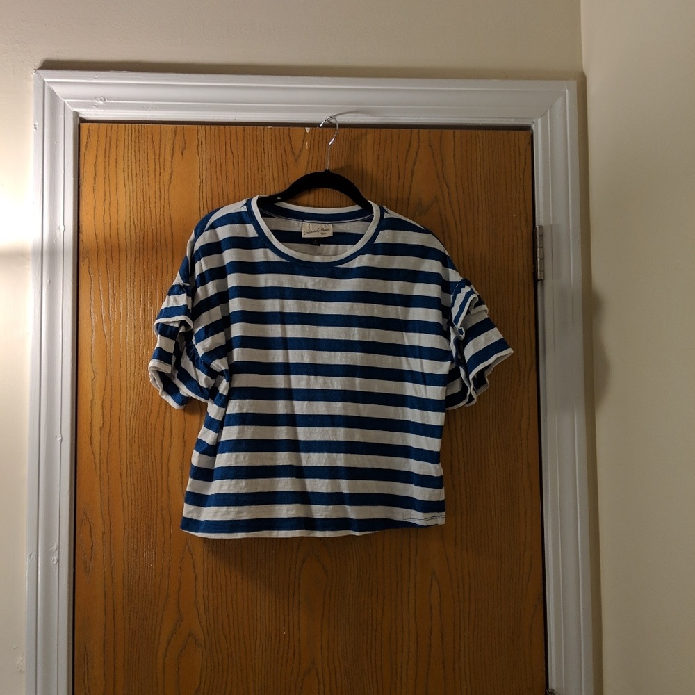 Striped ruffle sleeve shirt
